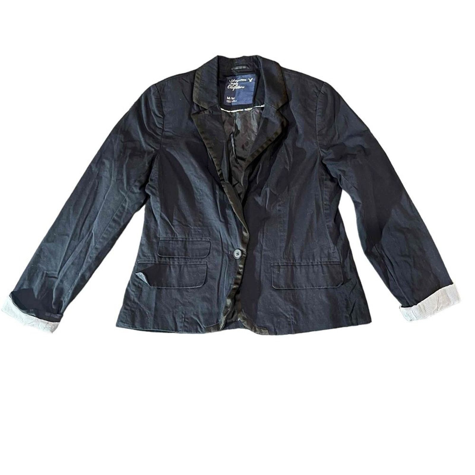 American Eagle Outfitters American Eagle Blazer Women Medium Black Single Button Lined Size M / US 6-8 / IT 42-44 - 2 Thumbnail