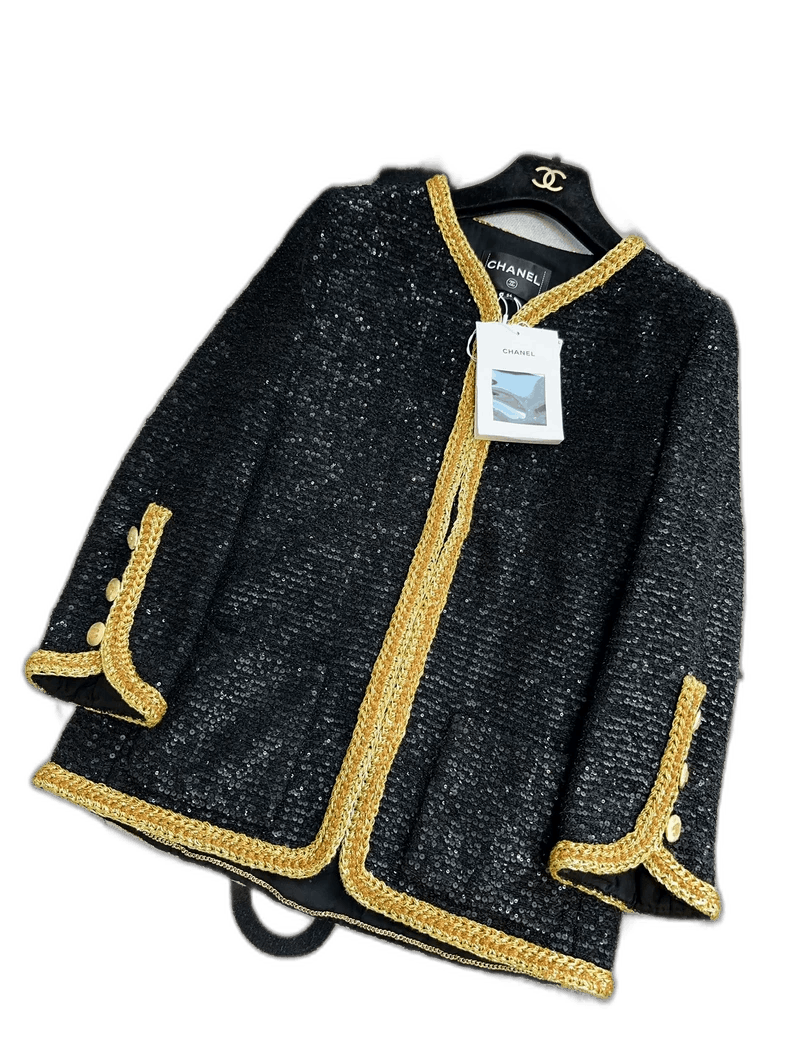 Chanel Chanel Black Sequined Woven Jacket with Gold Trim Size XS / US 0-2 / IT 36-38 - 1 Thumbnail