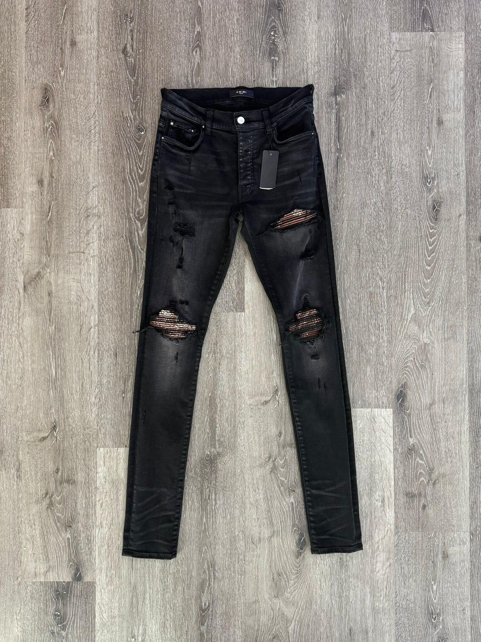 Amiri Amiri "Paisley Patch" distressed skinny jeans (Black/Orange) Size US 30 / EU 46 - 1 Thumbnail