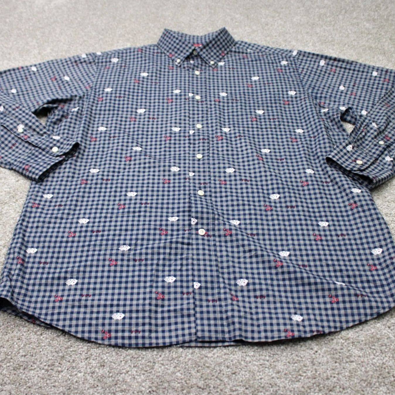 Cremieux Cremieux AOP Shirt Mens XL Blue Slim Fit Cards Print Cotton L/S Button-Up Collar-Down Vintage No Size US XL / EU 56 / 4 - 3 Thumbnail