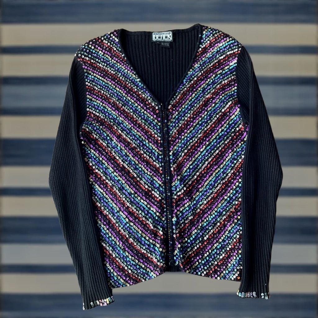 Vintage VINTAGE Berek Sequin Beaded Jewel Zip Up Sweater Jacket Women’s Large Size L / US 10 / IT 46 - 1 Thumbnail