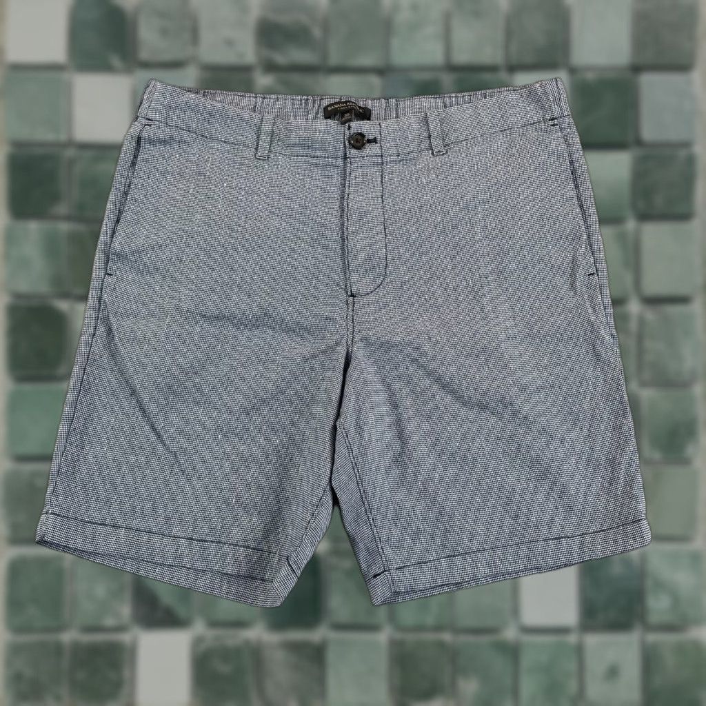 Banana Republic VINTAGE Banana Republic Aiden Shorts Men 35 Blue Chino Linen Blend Geometric Houndstooth Casual Zip Front Pockets 35 Regular Men Size US 35 - 1 Thumbnail