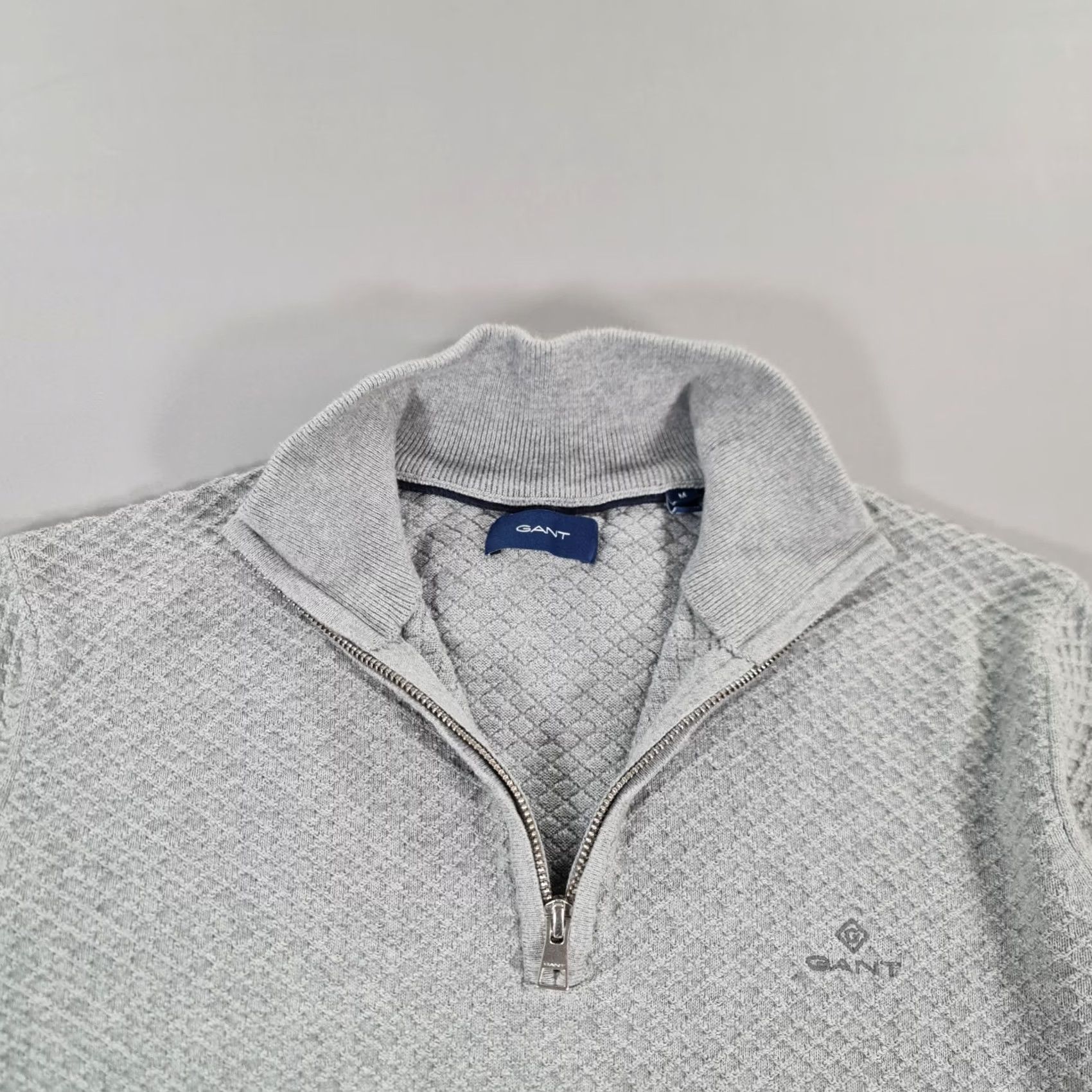 Gant GANT Mens Jumper Grey Medium Quarter Zip Knit Cotton Argyle Diamond Casual Tight-Knit Size US M / EU 48-50 / 2 - 2 Thumbnail