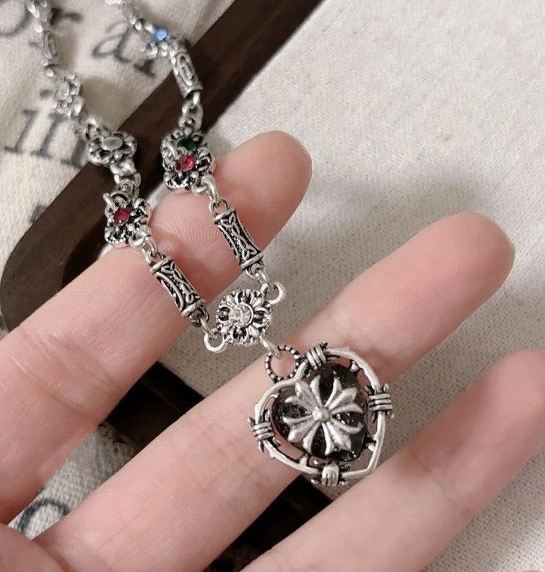 Japanese Brand × Jewelry Fashion punk retro heart cross gem choker chain necklace Size ONE SIZE - 5 Thumbnail