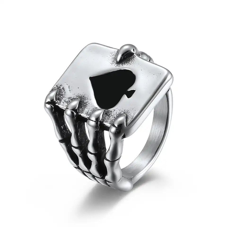 Jewelry × Vintage Vintage Ace of Spades Playing Card Poker Skull Hand Ring Size ONE SIZE - 1 Thumbnail