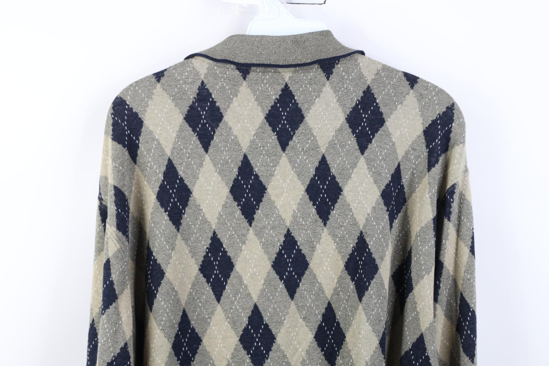 Vintage Vintage 90s Streetwear Argyle Diamond Knit Long Sleeve Polo Size US L / EU 52-54 / 3 - 11 Thumbnail