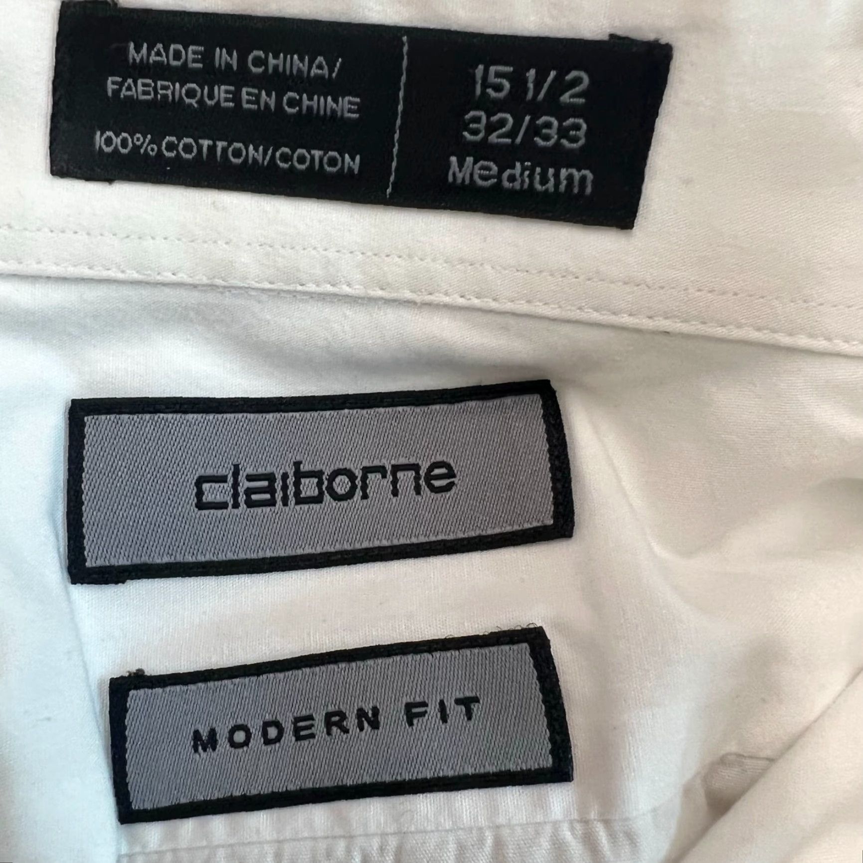 Liz Claiborne Claiborne Men's Dress Shirt White Cotton Non-Iron Modern Fit 15.5 19 Adult Mens Size 40R - 5 Thumbnail