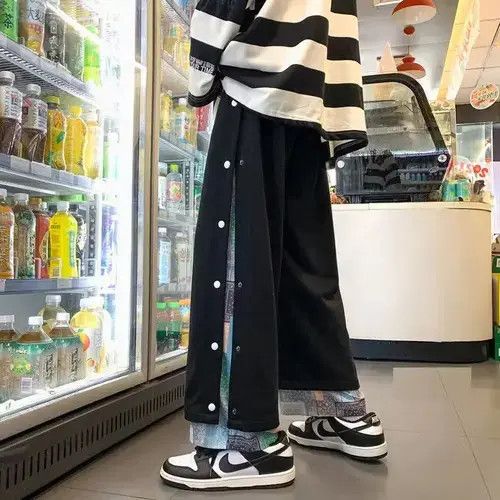 Harajuku Casual Wide Men Streetwear Patchwork Sweatpants
