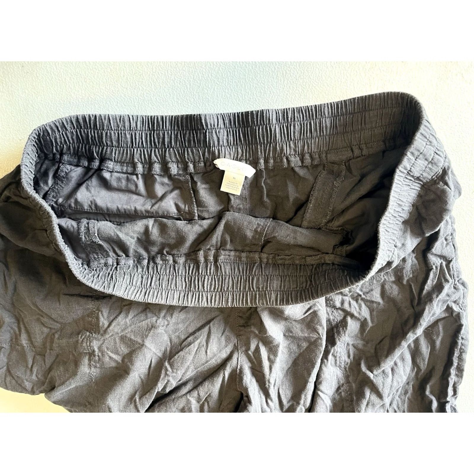 Vintage Caslon Women's XL Gray Linen Blend Pull-On Pants Elastic Waist Pockets Casual Travel Size 40" / US 18 - 6 Thumbnail