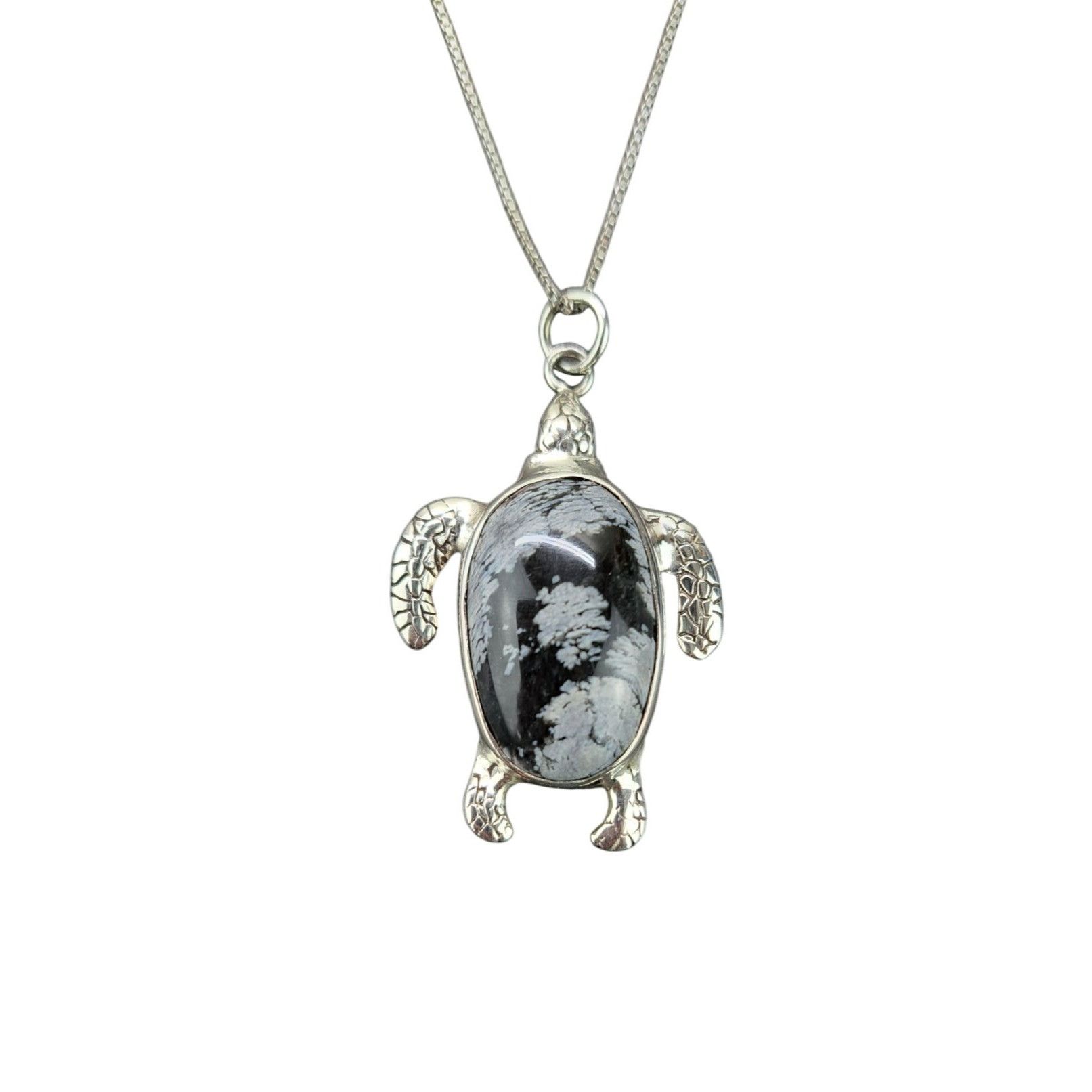 Vintage Vintage Turtle Pendant Necklace Snowflake Obsidian Stone Cha Size ONE SIZE - 1 Thumbnail