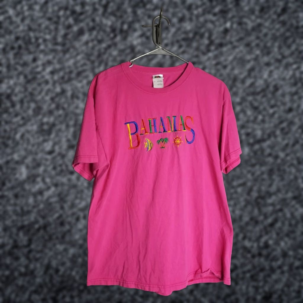 Hanes VINTAGE Hanes Bahamas Embroidered Travel T-Shirt Adult L Pink Short Sleeve Man O War Cay Mens Size US L / EU 52-54 / 3 - 1 Thumbnail