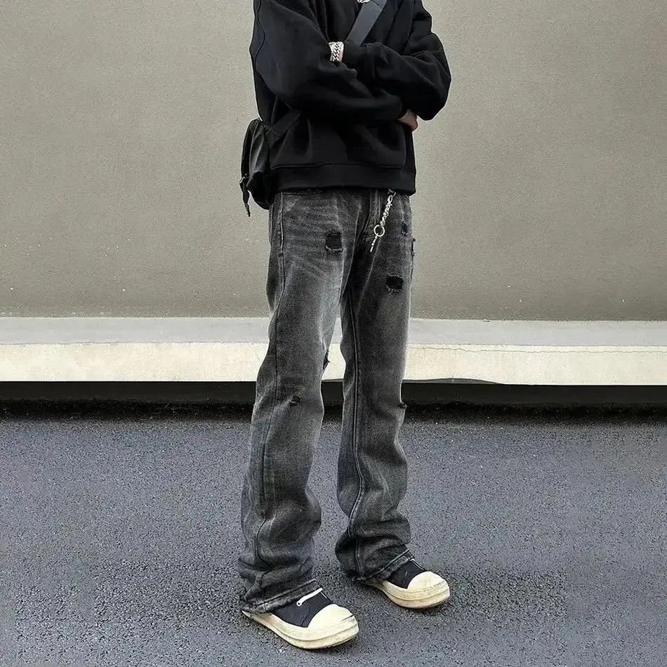 Japanese Brand Ripped Jeans Men Black Streetwear Y2k Denim Pants Size US 32 / EU 48 - 2 Thumbnail