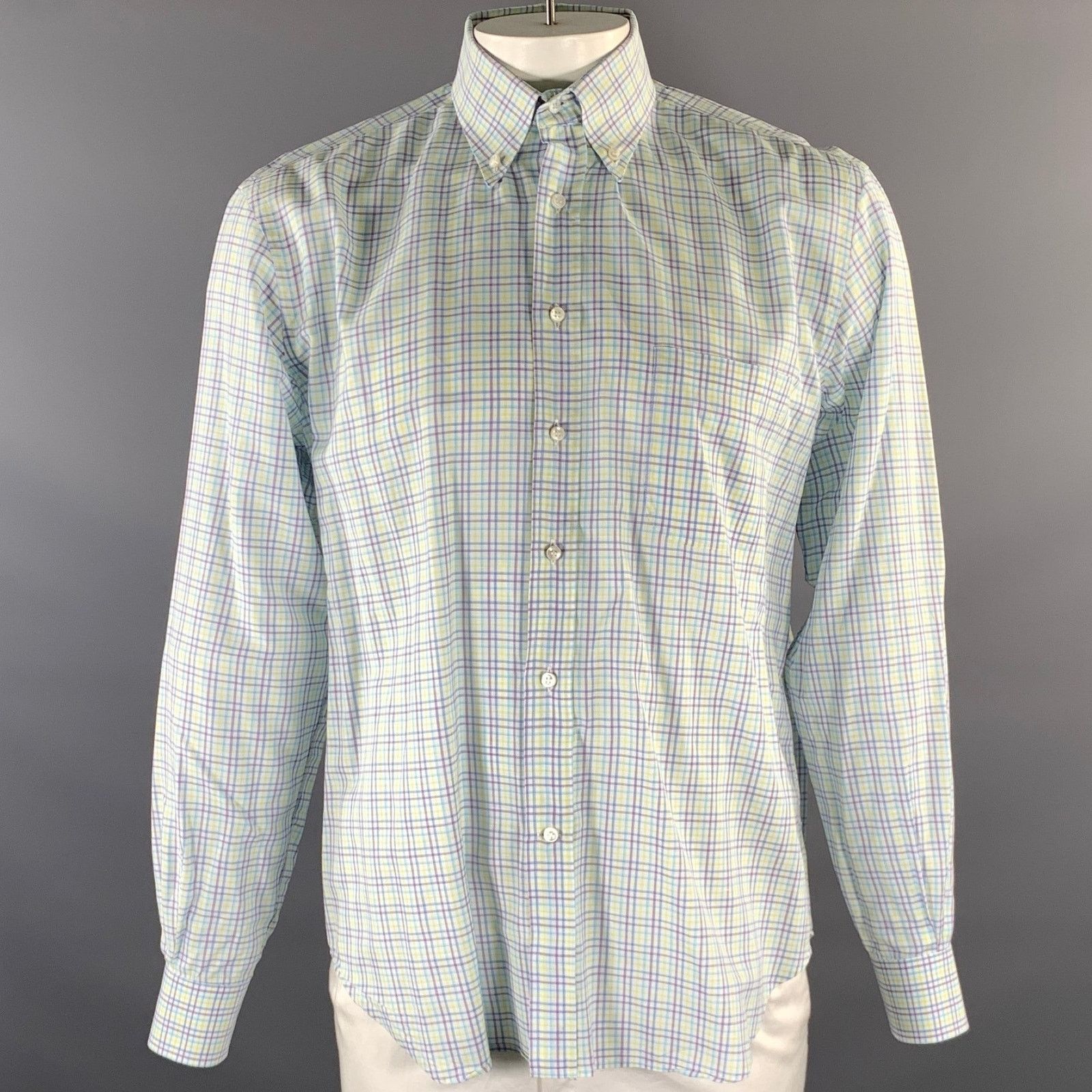Loro Piana LORO PIANA White Purple Green Blue Plaid Long Sleeve Shirt Size US XL / EU 56 / 4 - 1 Thumbnail