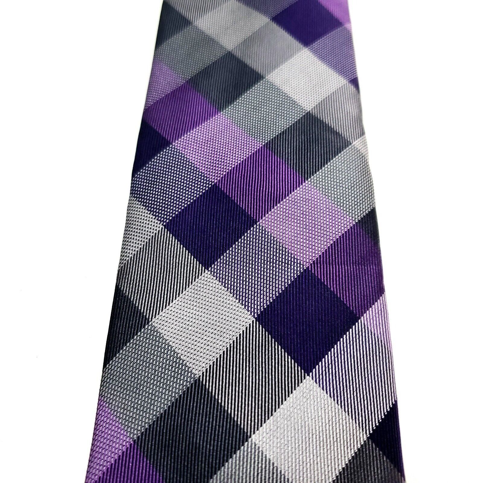 Van Heusen Van Heusen Silk Tie Purple Plaid Print Size ONE SIZE - 2 Thumbnail