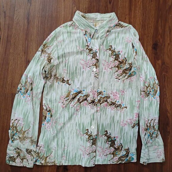 Other Vintage Beeline Horse Polo Riders Polyester Disco Shirt Size L / US 10 / IT 46 - 2 Thumbnail