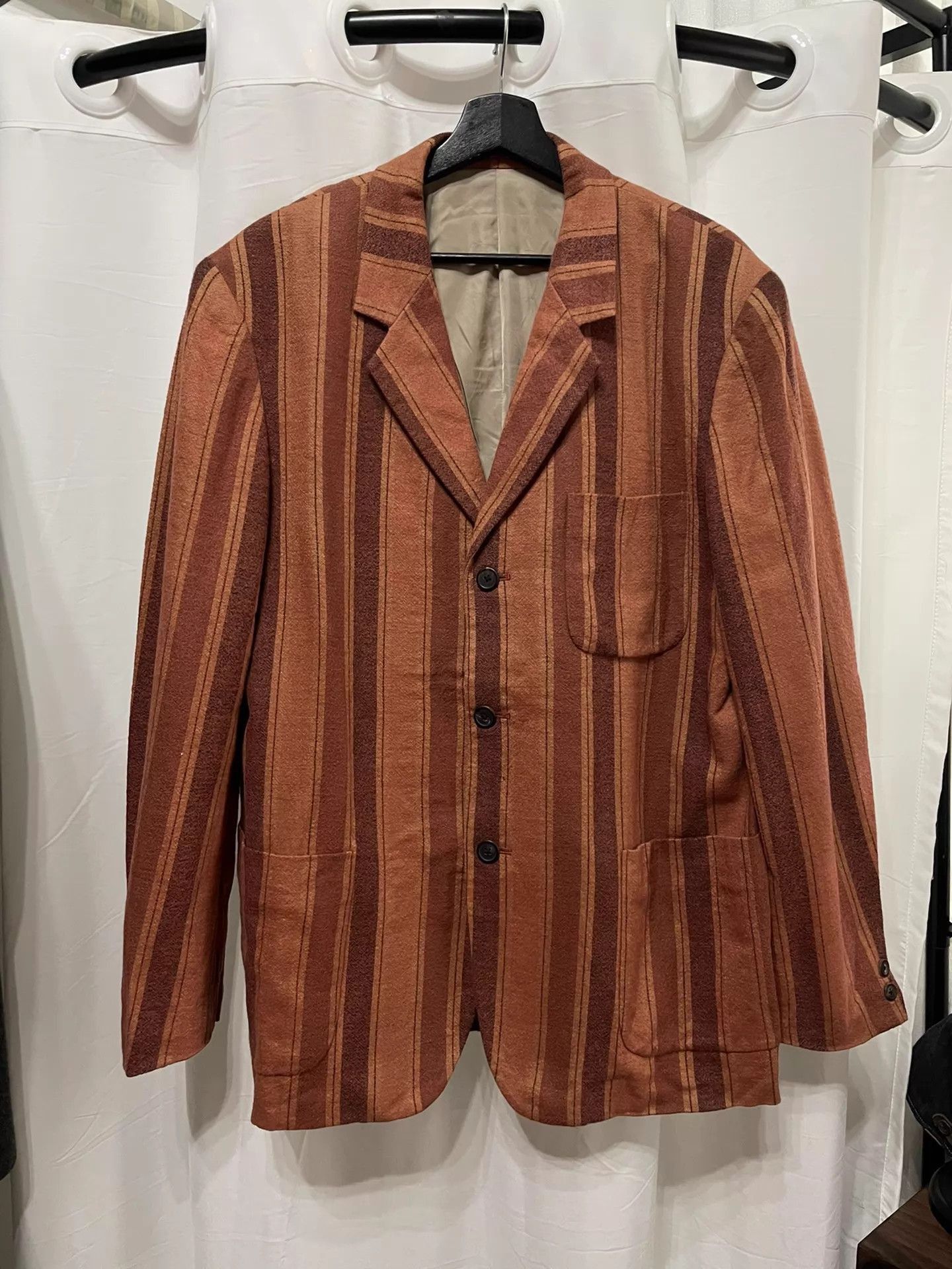 Yohji Yamamoto Red Striped Button-Front Light Jacket Size US L / EU 52-54 / 3 - 1 Thumbnail
