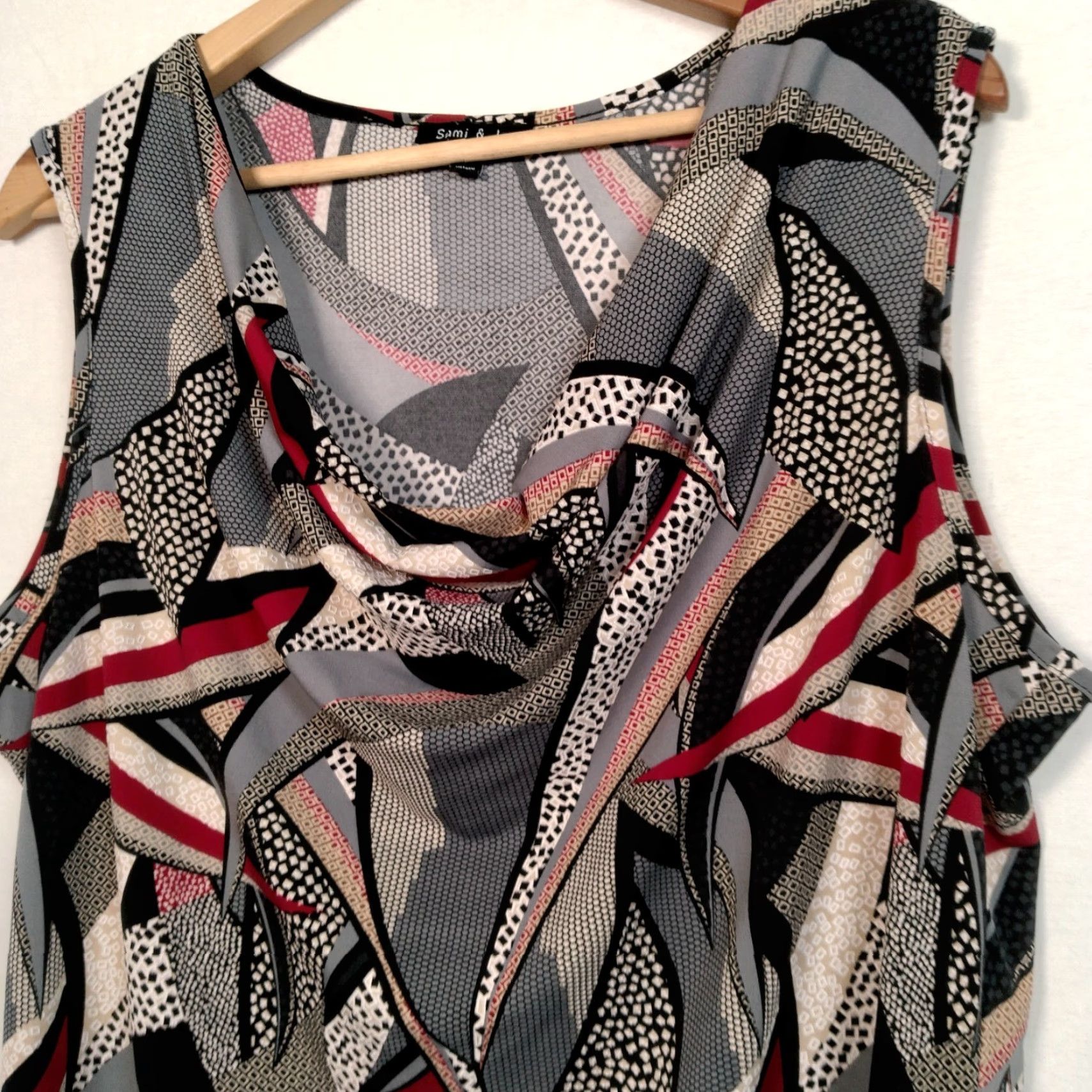 Vintage Vintage Sami & Jo Shirt XL Sleeveless Cowl Neck Geometric Abstract Artsy Textured Print Stained Glass Look Y2K Size XL / US 12-14 / IT 48-50 - 4 Thumbnail