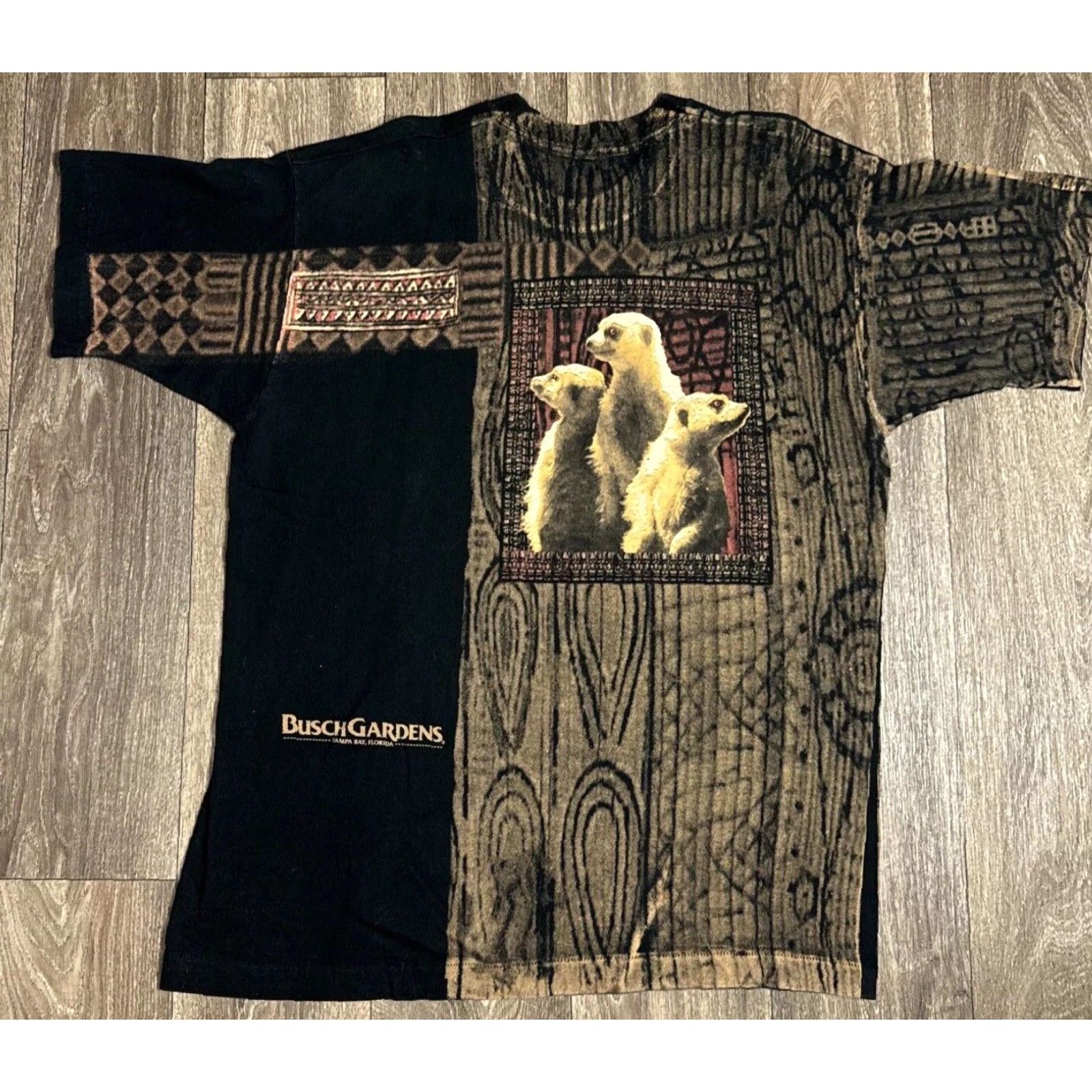 Vintage VINTAGE 90s Meerkats Edge of Africa Nature Animal All Over Print T-Shirt XL Black Mens Size US XL / EU 56 / 4 - 2 Thumbnail