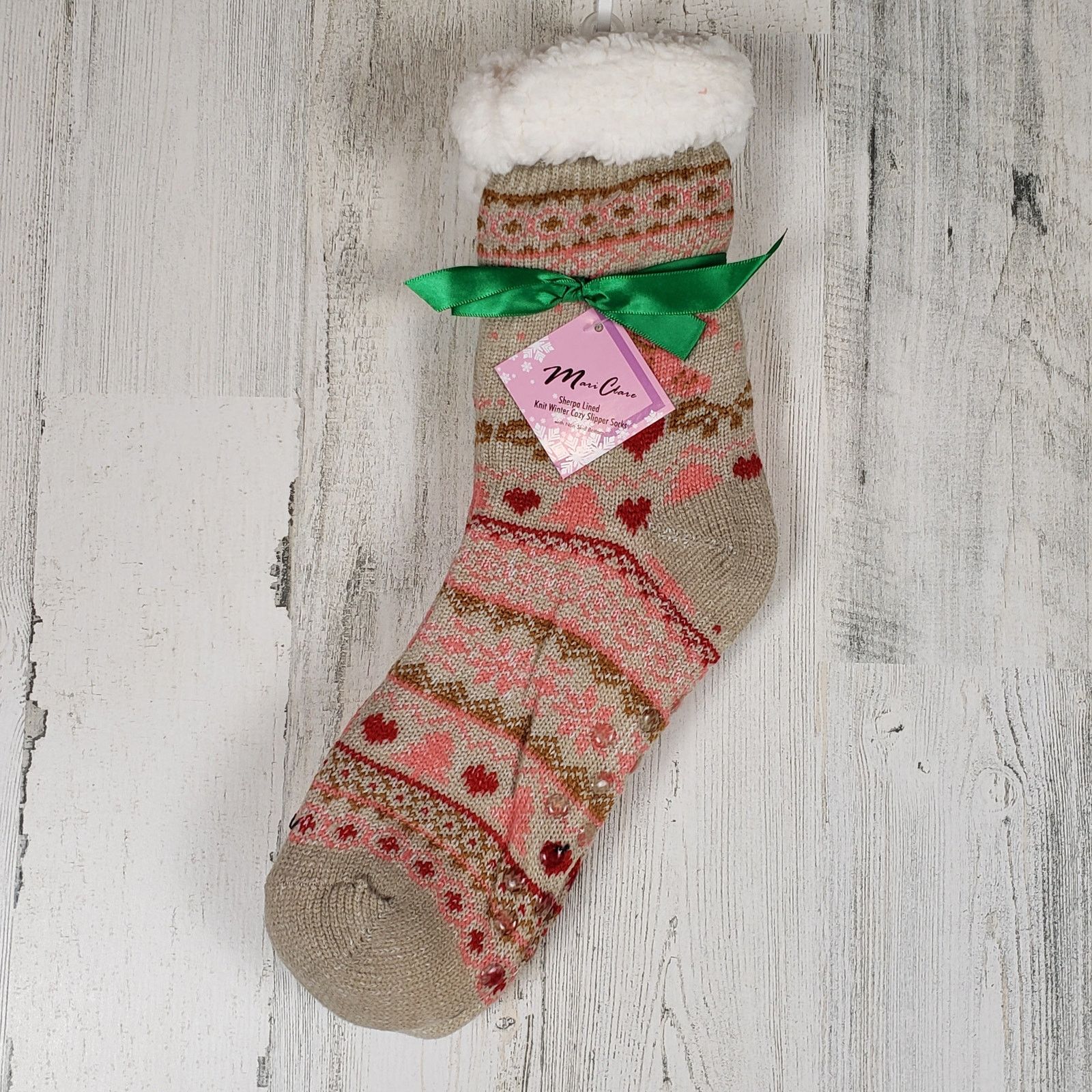 Other NWT Mari Clare Sherpa Line Knit Winter No-Slip Slipper Socks Size ONE SIZE - 1 Thumbnail