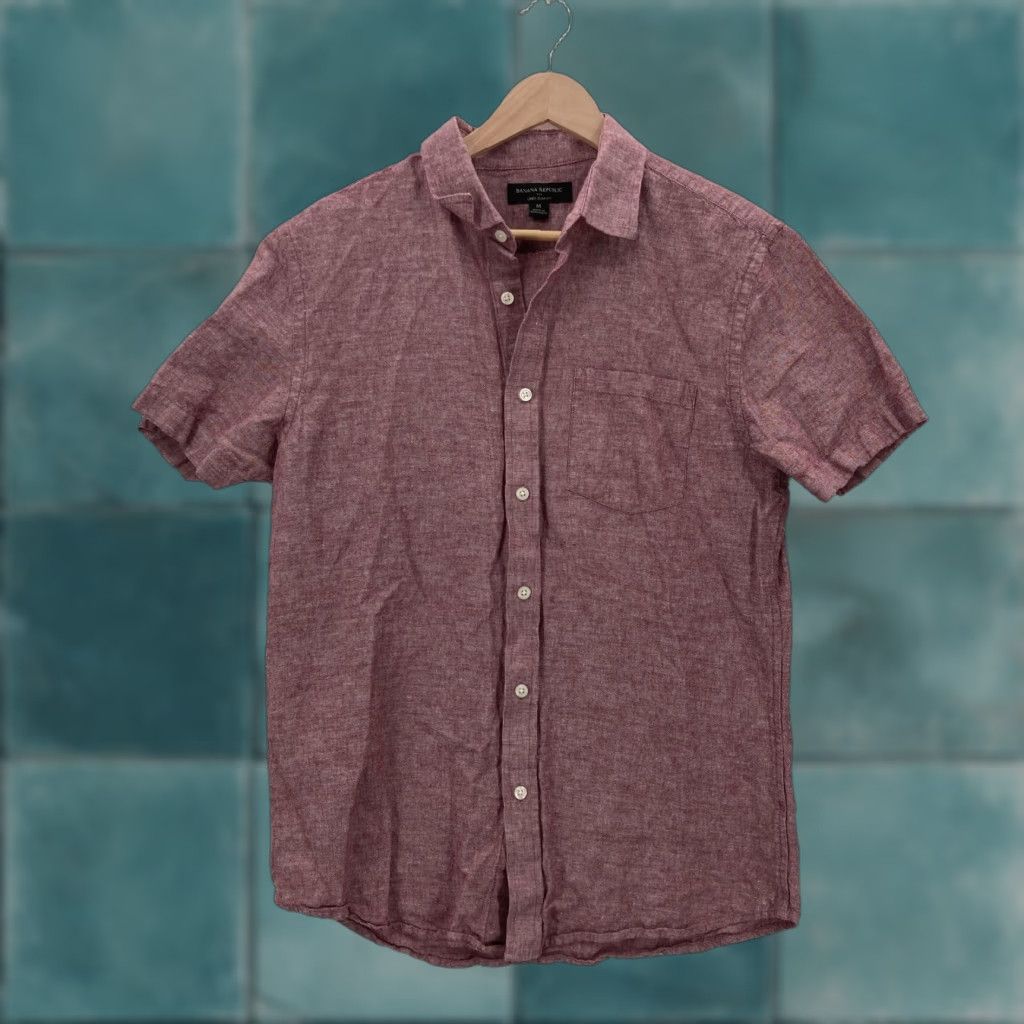Banana Republic Banana Republic Shirt Mens Medium Red Linen Slim Short Sleeve Button-Up Preppy Size US M / EU 48-50 / 2 - 1 Thumbnail