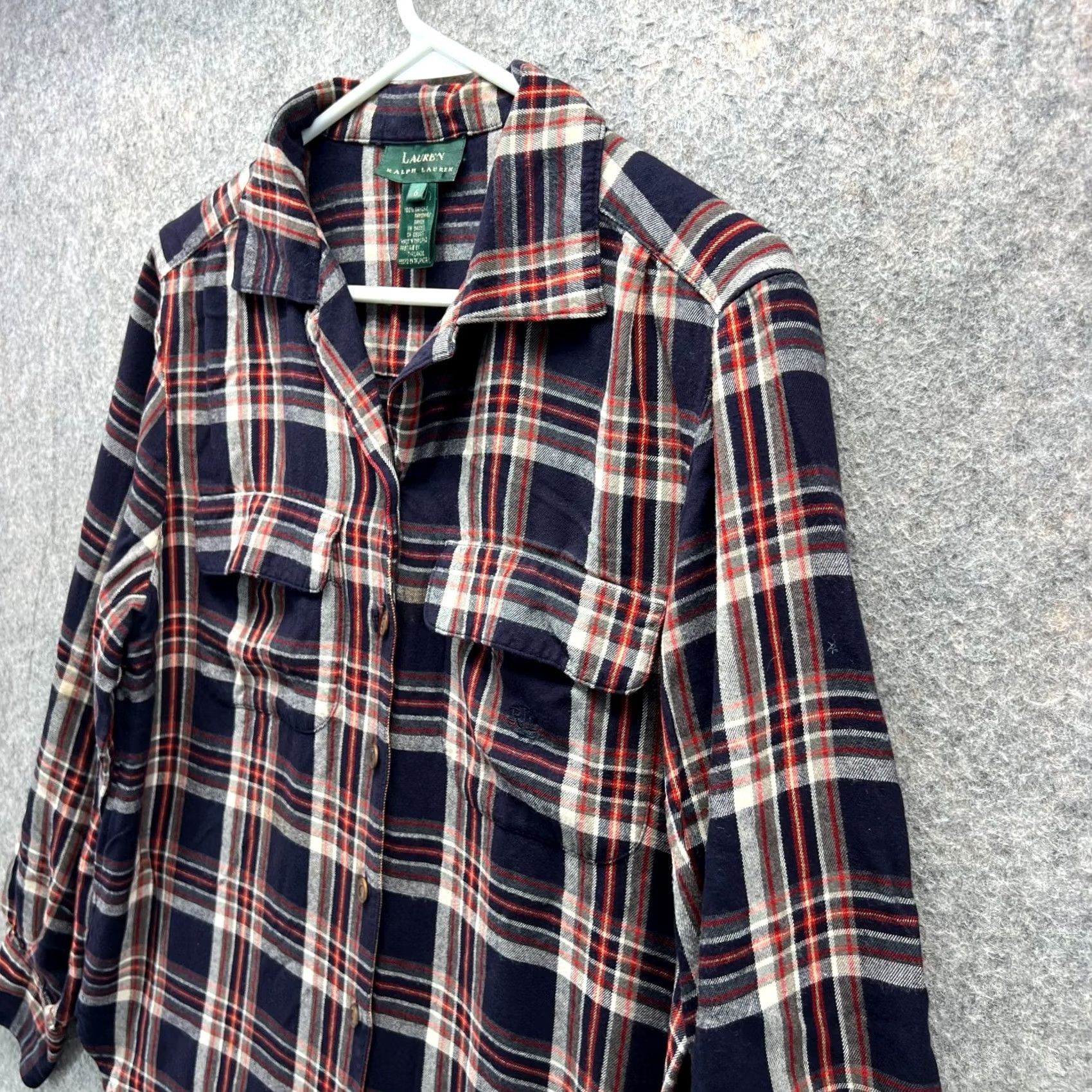 Ralph Lauren VINTAGE Lauren Ralph Lauren Shirt Womens 6 Red Blue Plaid Button-Down Flannel Casual Size M / US 6-8 / IT 42-44 - 3 Thumbnail