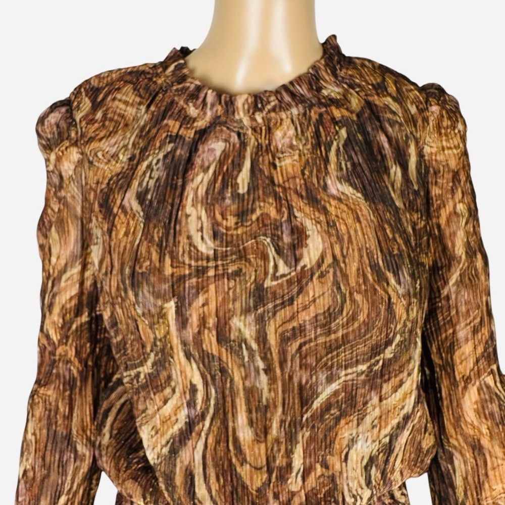 Joie NWT New Joie Long Sleeve Marble Smocked Waist Blouse Size L Size L / US 10 / IT 46 - 2 Thumbnail