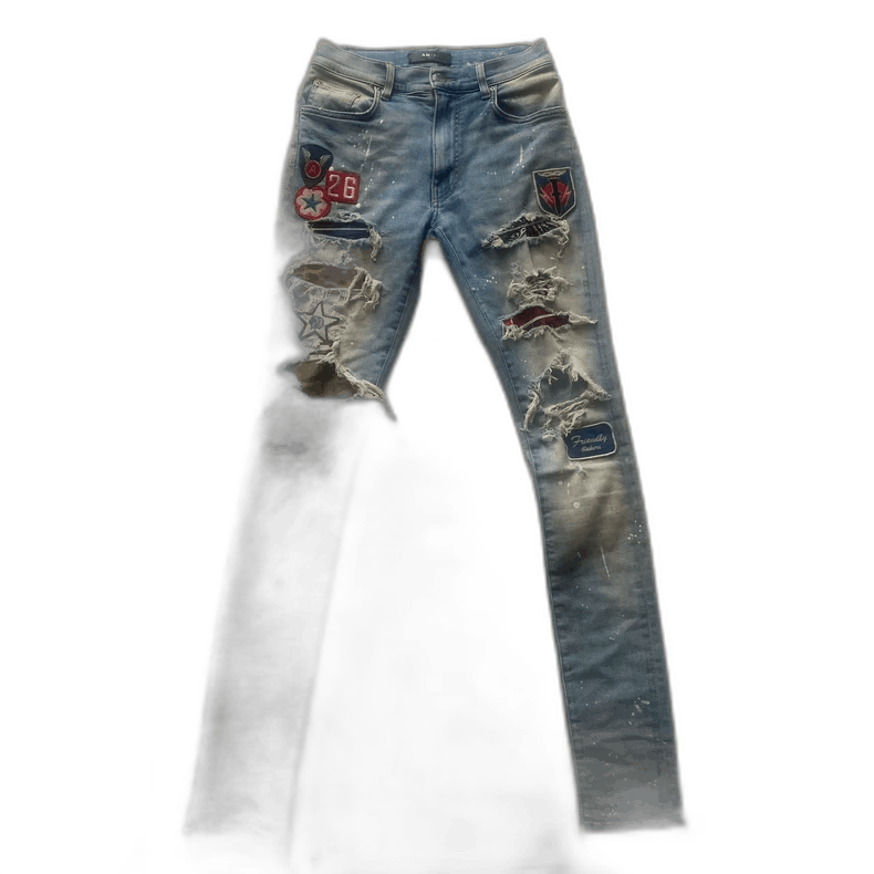 Amiri amiri blue patchwork distressed jeans Size US 30 / EU 46 - 1 Thumbnail