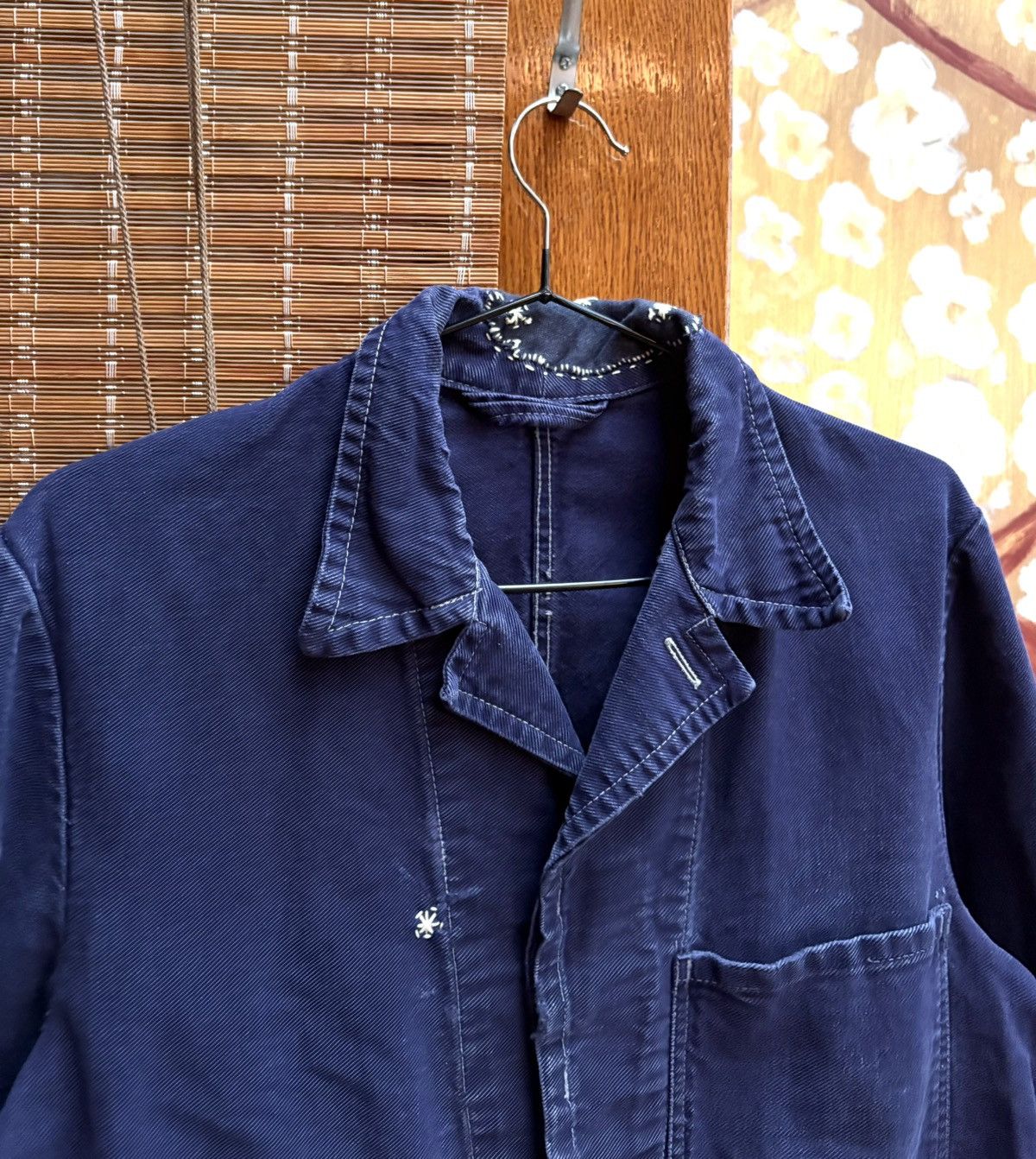 Vintage Vintage Repaired Work Jacket Chore Faded Navy Cotton Twill Size US S / EU 44-46 / 1 - 3 Thumbnail
