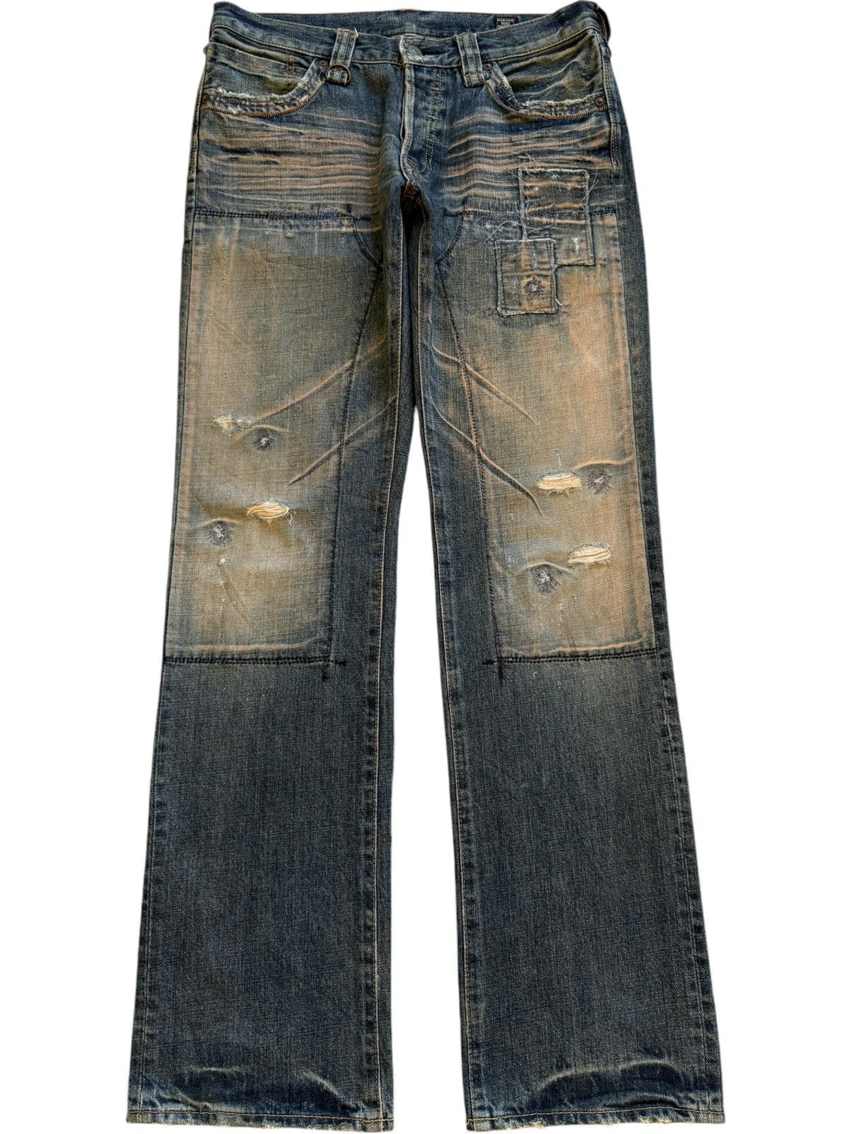 Japanese Brand Vintage Japanese Brand Rusty Mud Wash Patched Loose Jeans Size US 32 / EU 48 - 1 Thumbnail