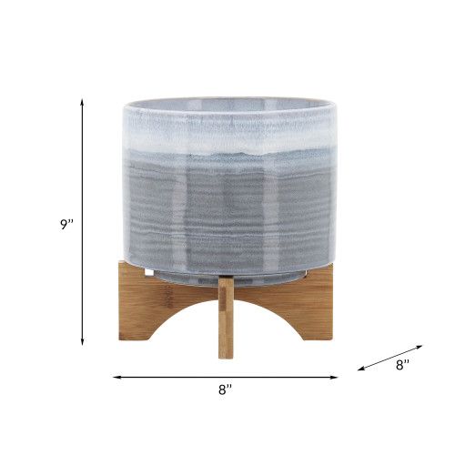 Designer × Homemade CERAMIC 8" PLANTER ON STAND, BLUE FADE Size US L / EU 52-54 / 3 - 8 Thumbnail