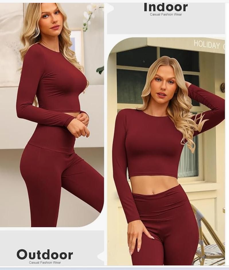 NBDN Nobrandedon Lounge Set with Fold-Over Flare Pants, Long Sleeve SMALL Size ONE SIZE - 6 Thumbnail