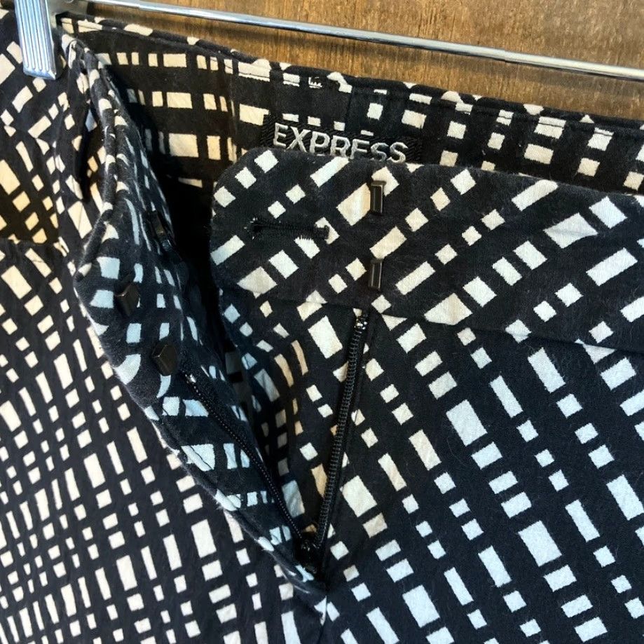 Express Express Pants Geometric Black White High Rise 12R Mid Regular Stretch Pockets Business Workwear 12 Womens Size 34" / US 12 / IT 48 - 4 Thumbnail