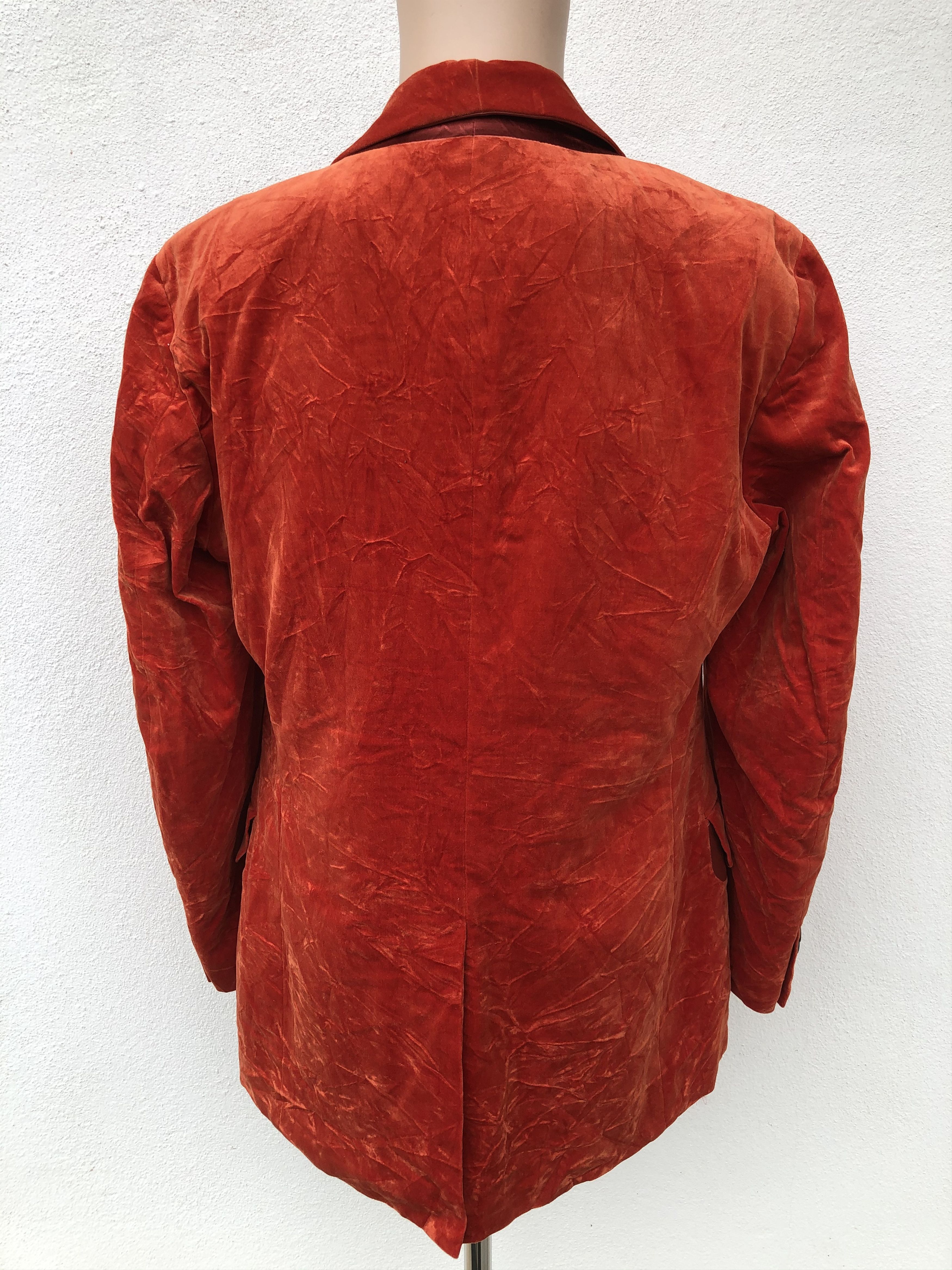 Issey Miyake Issey Miyake Orange Crushed Velvet Blazer Jacket Size US L / EU 52-54 / 3 - 2 Thumbnail
