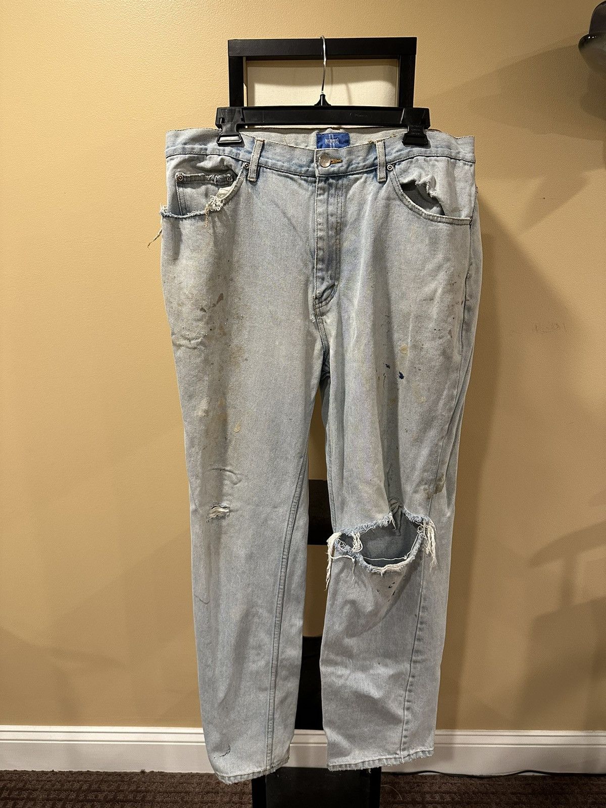 Vintage Vintage B.E. Blue Light Wash Distressed Trashed Denim Jeans Size US 36 / EU 52 - 3 Thumbnail