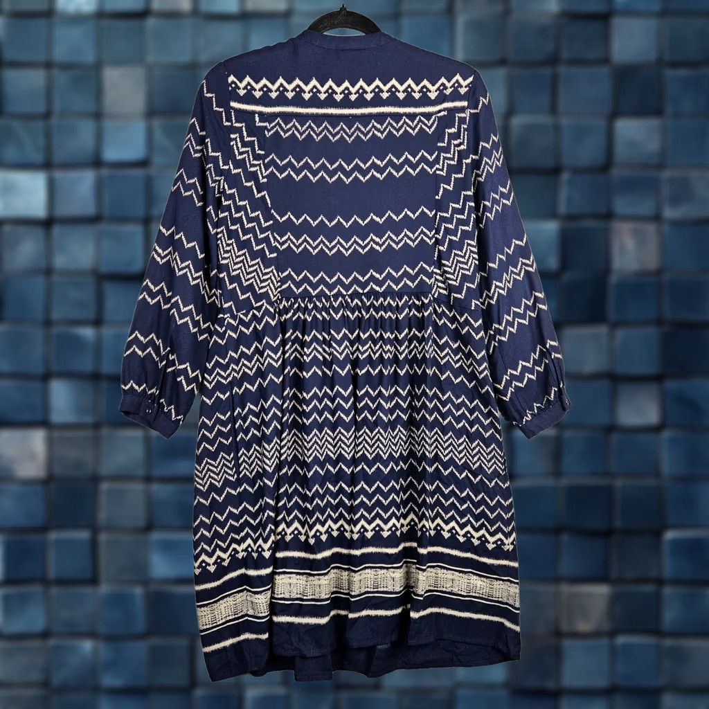 Vintage Holding Horses Women's Navy blue Chevron Printed Long sleeve V-neck Dress S Size S / US 4 / IT 40 - 1 Thumbnail