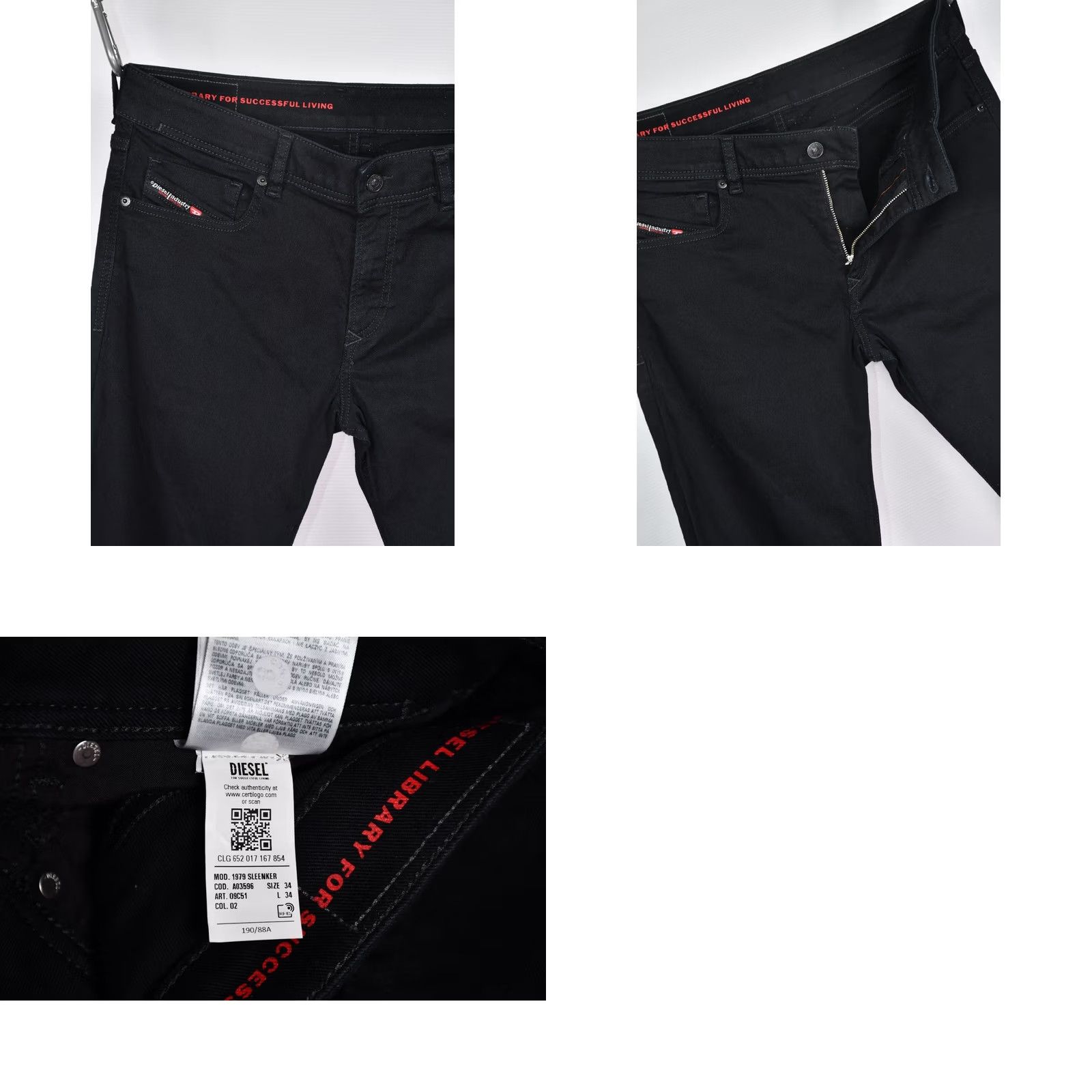 Diesel DIESEL 1979 SLEENKER Jeans Skinny Stretch Black Mens W34 L34 Adult Regular Short Size US 34 / EU 50 - 8 Thumbnail