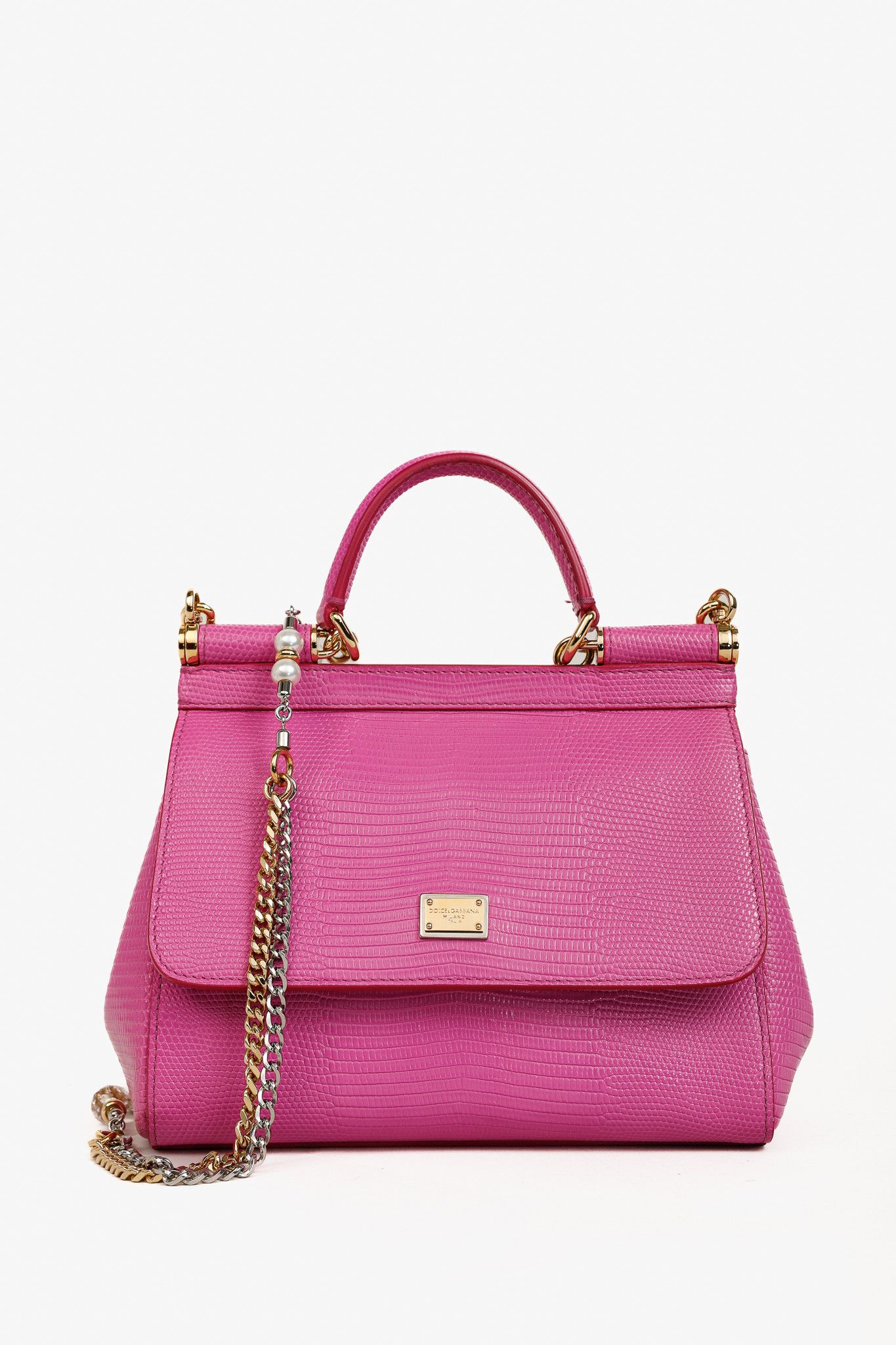Dolce & Gabbana Miss Sicily Small Iguana-Print Chain Satchel