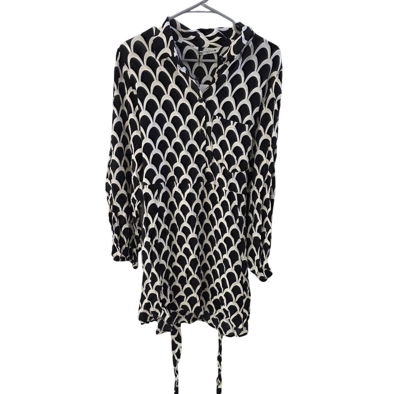 Zara Zara Black & White Geometric Sheer Emelie Shirt Dress - XXL Size XXL / US 16-18 / IT 52-54 - 1 Thumbnail