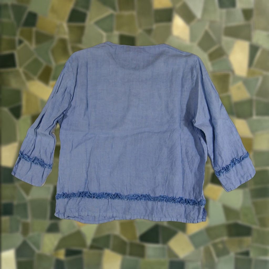Vintage Dear Friends 100% Linen Blue Ruffle 3/4 Sleeve Tunic Blouse Shirt Top Women S Size S / US 4 / IT 40 - 1 Thumbnail