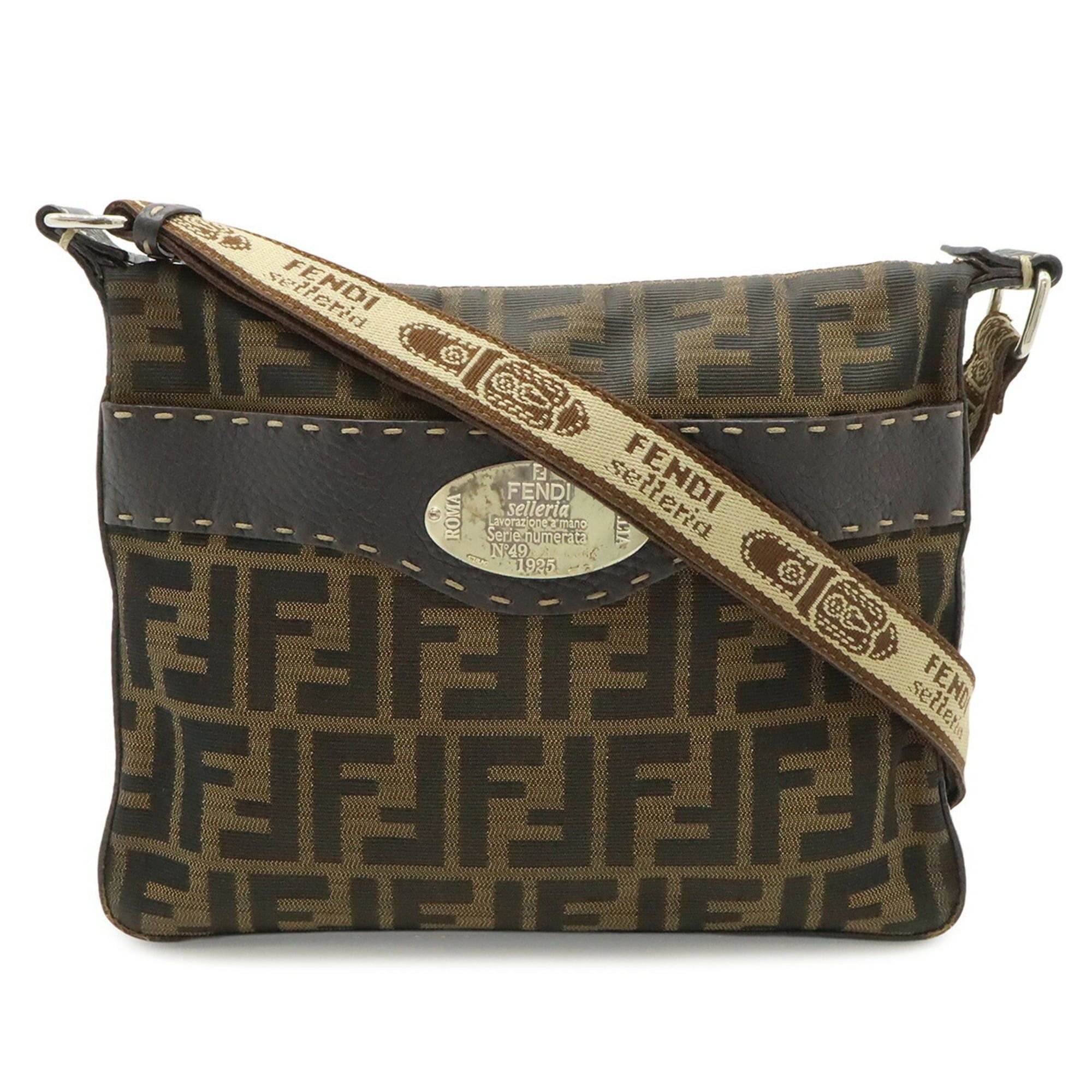 Fendi FENDI Selleria Zucca Shoulder Bag, Canvas and Leather, Brown, 8BT092 Size ONE SIZE - 1 Thumbnail