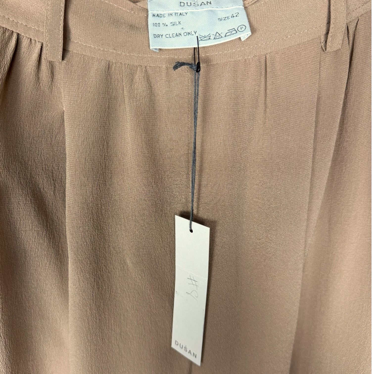 Other Dusan 100% Silk Pleated Tan Cuffed Women's L EU 42 Slacks Size 26" / US 2 / IT 38 - 5 Thumbnail
