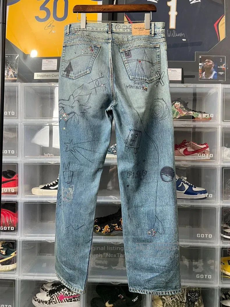 Balenciaga Balenciaga 22FW Crystal Graffiti Ripped Jeans. Size US 26 / EU 42 - 2 Thumbnail