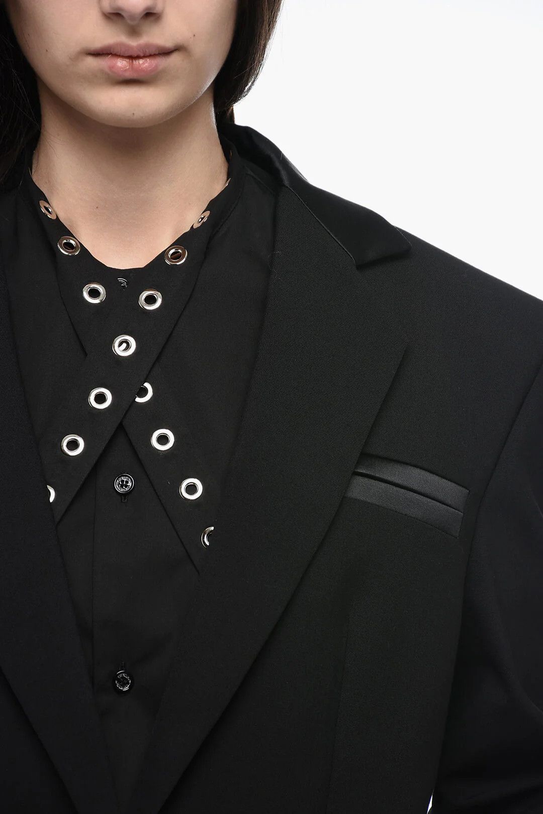 Off-White og1mm0426 Satin-Trimmed Cropped Blazer in Black Size M / US 6-8 / IT 42-44 - 4 Thumbnail