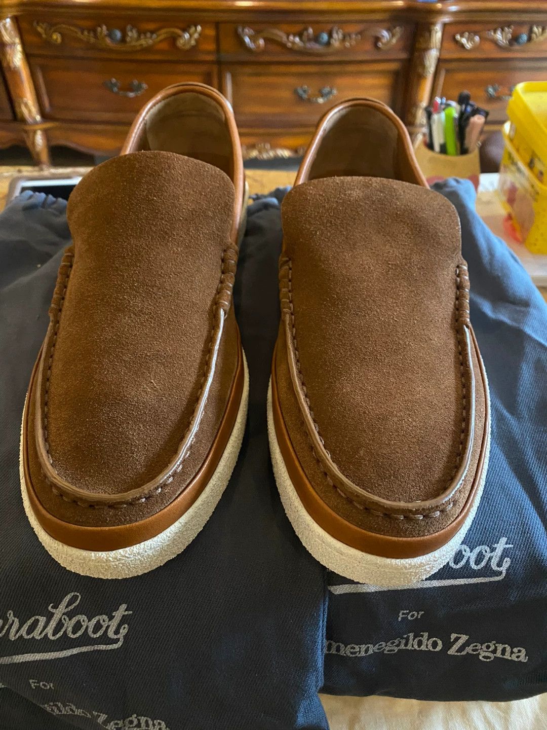 Ermenegildo Zegna ZEGNA EZ Main Line Brown Trim Leather Loafers UK7 Size US 8 / EU 41 - 2 Thumbnail