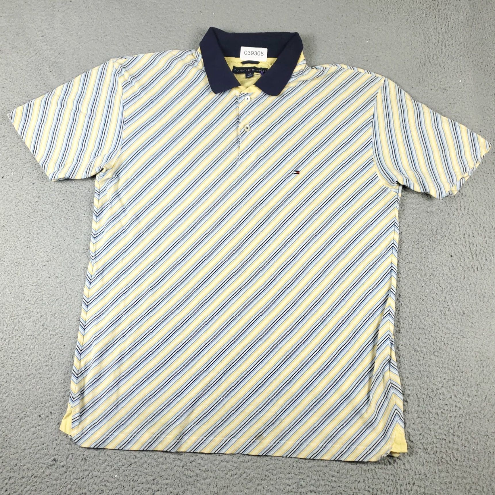 Tommy Hilfiger VINTAGE Tommy Hilfiger Polo Shirt Men L Blue Yellow Striped Casual Polo Shirt 100% Cotton Logo Sports Preppy Mens Size US L / EU 52-54 / 3 - 3 Thumbnail