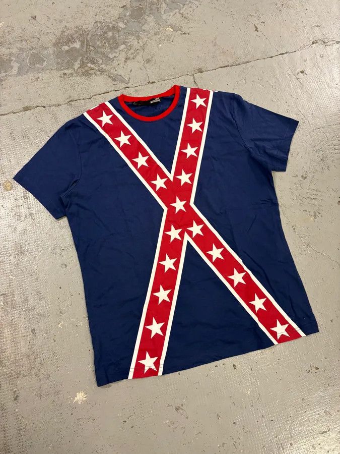 Moschino 2010s Moschino Navy Cross Stars Flag T-Shirt Size US L / EU 52-54 / 3 - 4 Thumbnail