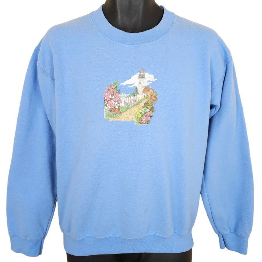 Vintage Vintage Lighthouse Sweatshirt Mens Size Small Blue Y2K Size US S / EU 44-46 / 1 - 1 Thumbnail