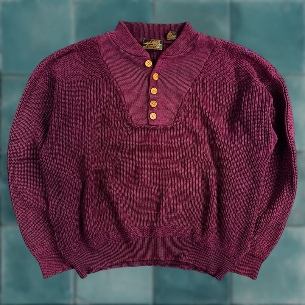 Eddie Bauer VINTAGE Eddie Bauer Sweater Large Maroon Knit Henley Pullover Outdoor 80s Mens Size US L / EU 52-54 / 3 - 1 Thumbnail