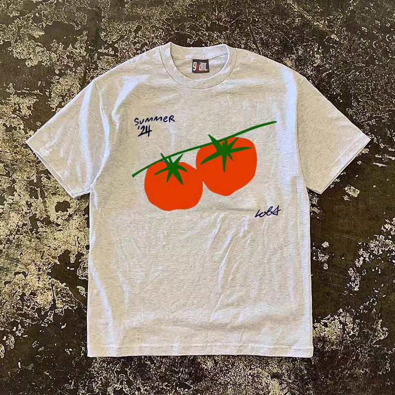 Japanese Brand Gray casual retro tomato print loose t-shirt Size US M / EU 48-50 / 2 - 1 Thumbnail