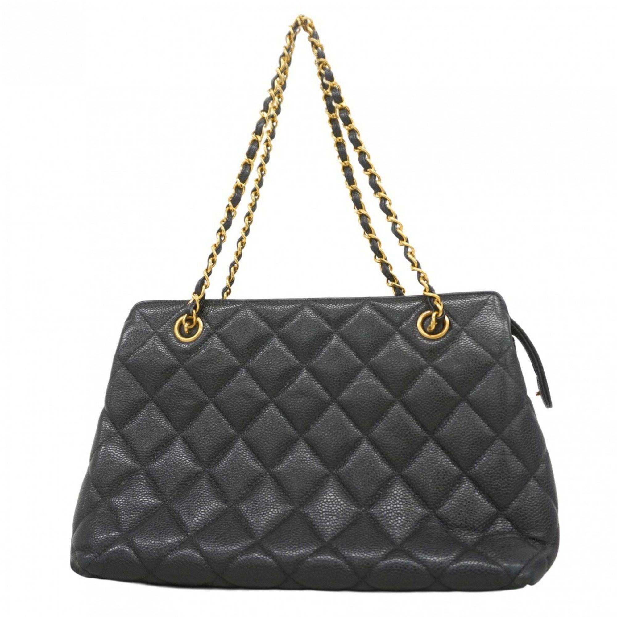 Chanel Shoulder Bag Matelasse Chain Caviar Skin Black Women's